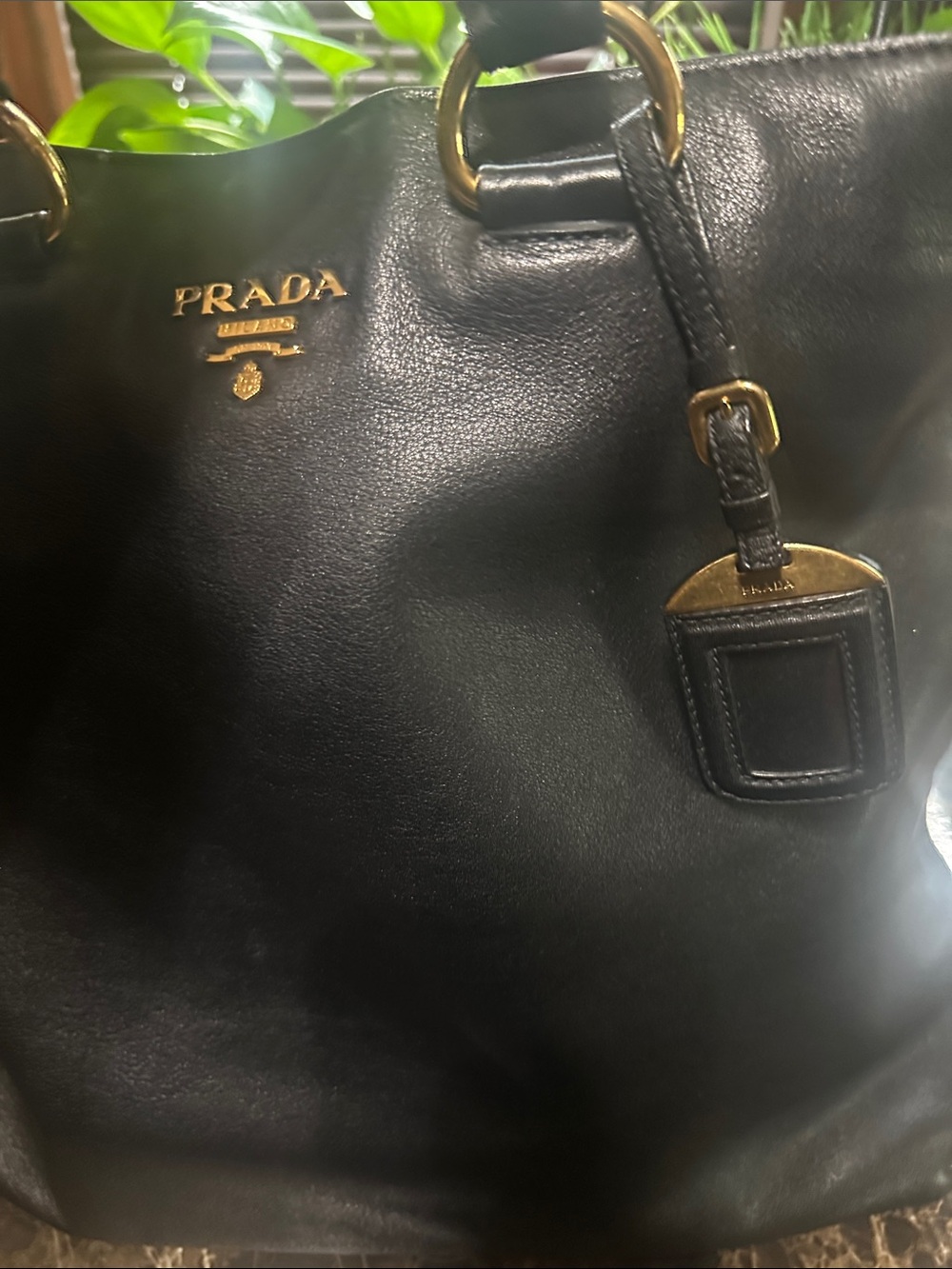 Prada Black Leather Tote with Gold Hardware Accents - Picture 6 of 15